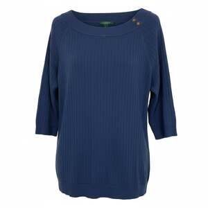 Lauren Ralph Lauren Women's Plus 3X Navy Ribbed Button-Shoulder Cotton Sweater